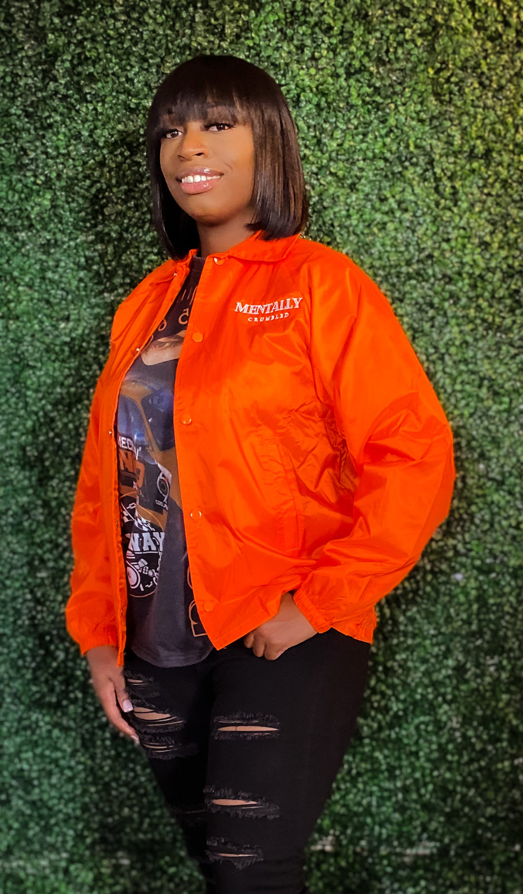 “MENTALLY CRUMBLED” UNISEX NYLON JACKET (ORANGE)