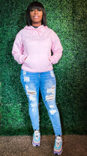 Load image into Gallery viewer, “MENTALLY CRUMBLED” PULLOVER HOODED SWEATSHIRT (PINK/GLITTER)
