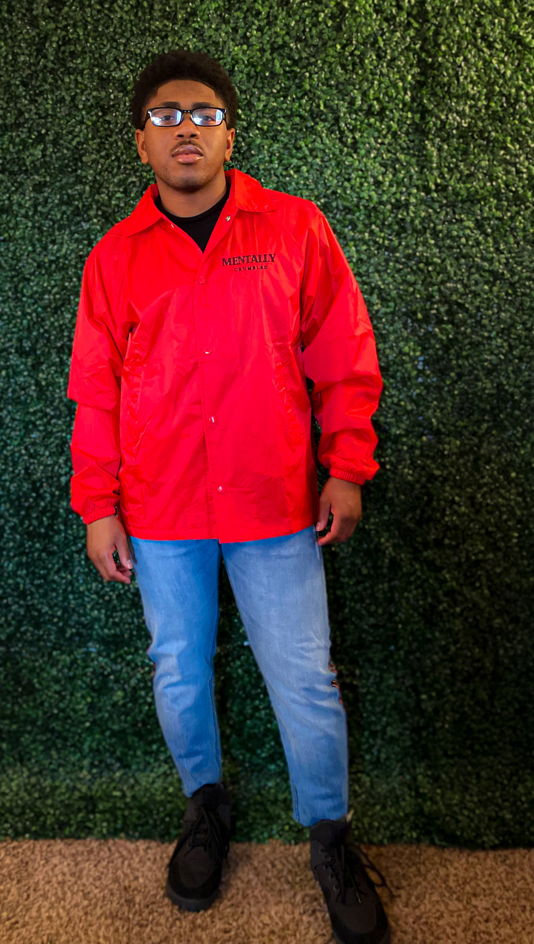 “MENTALLY CRUMBLED” UNISEX NYLON JACKET (RED)